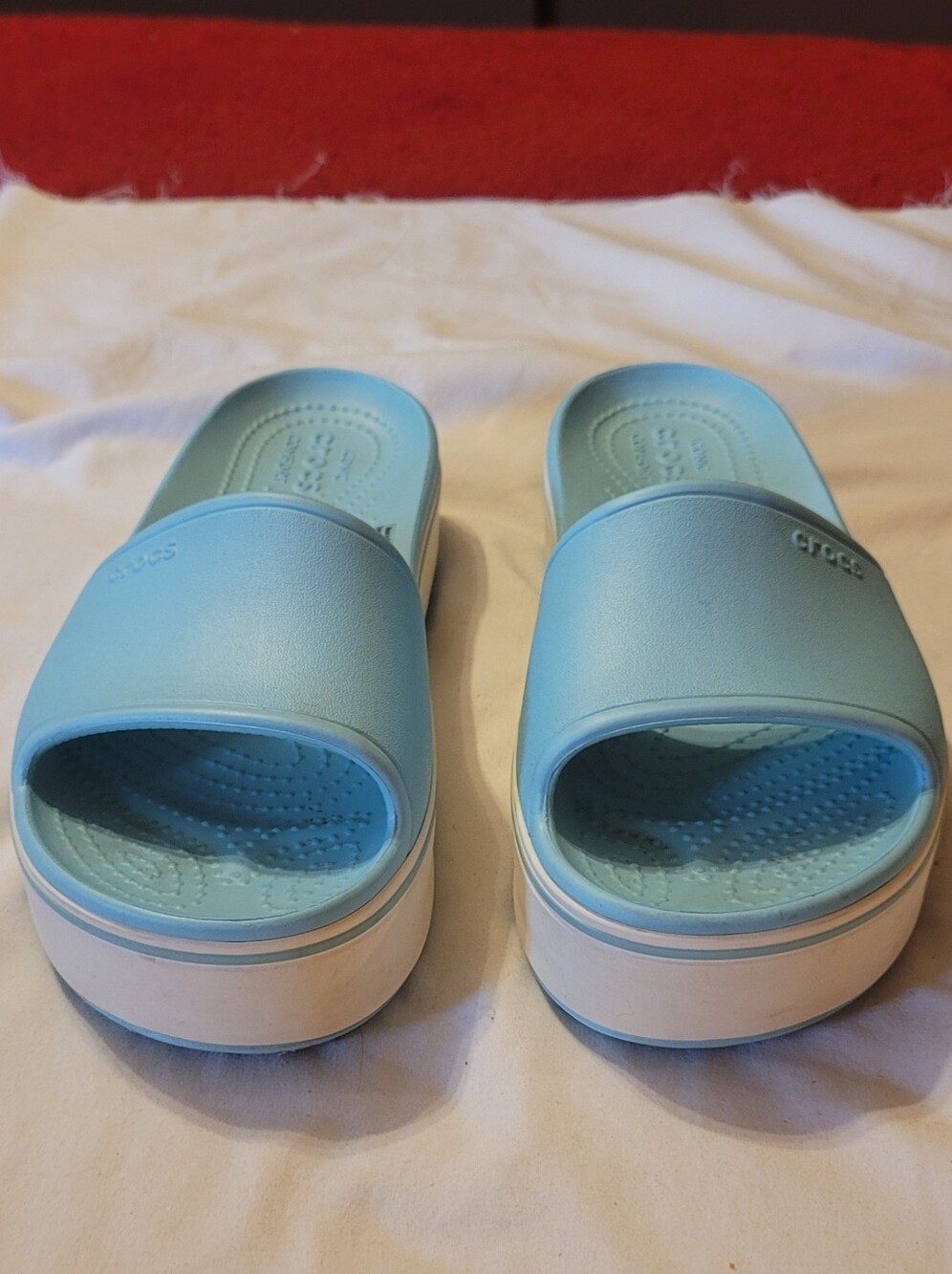 Crocs blue platform slides W8 M6